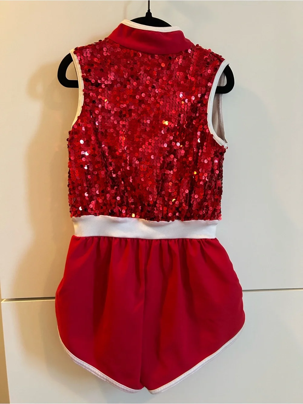 Weissman “Better Now” Red Sequin Dance Romper with White Trim - SC